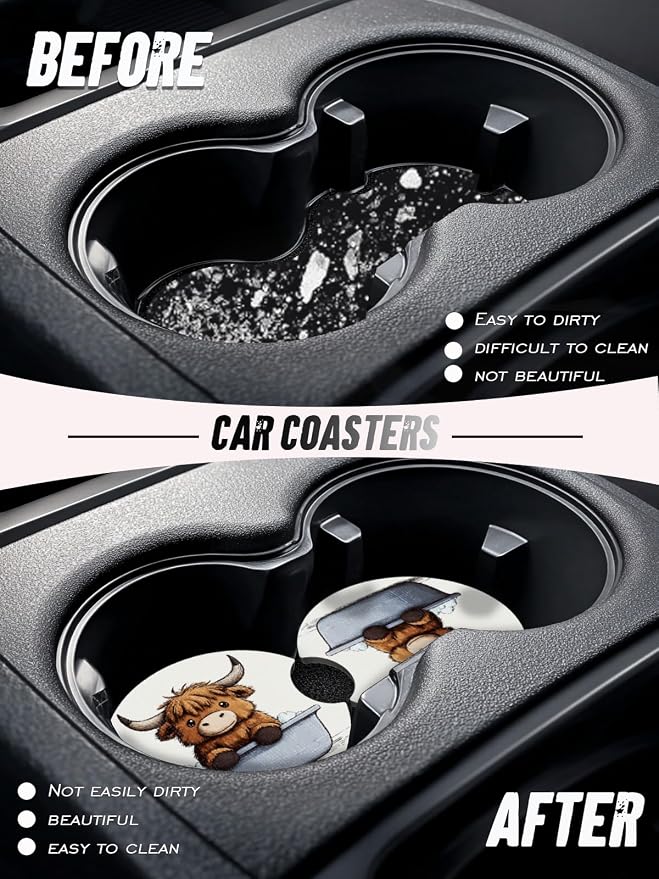 Car Cup Coasters,2 Pack Car Coaster,2.75inch Anti Slip and Absorbent Cars Coasters for Cup Holders,Car Accessories for Women,Cute Decor for Women (Bathing Calf)