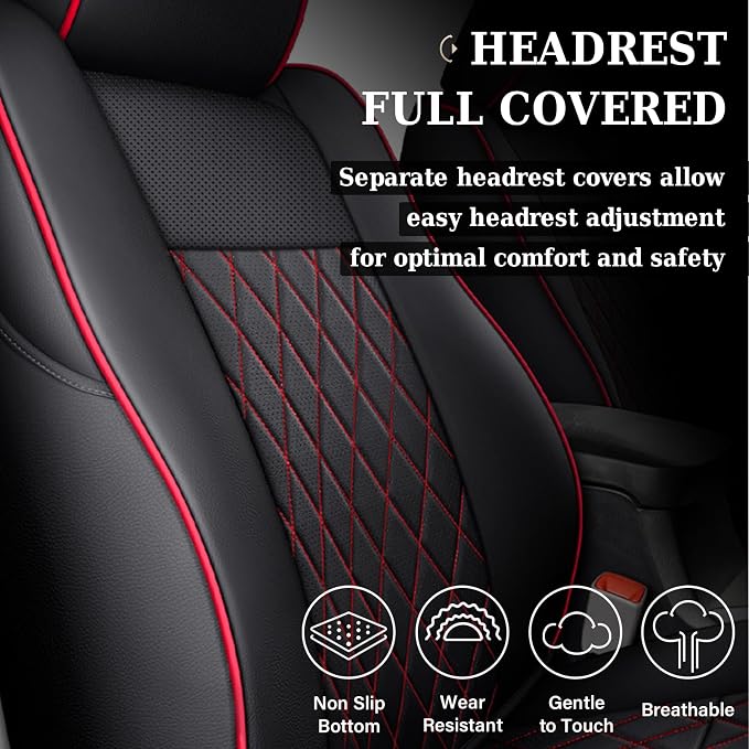 Coverado Tacoma Seat Covers Full Set, Leather Seat Covers for Car, Car Seat Protector Cushion Tacoma Accessories Compatible with 2005-2023 Toyota Tacoma Double/Crew Cab(Red)