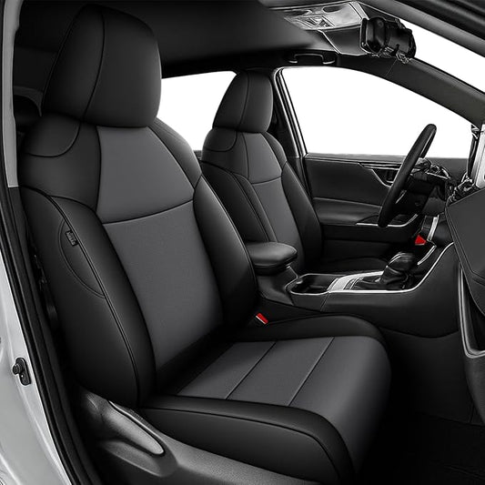 AOMSAZTO Custom Fit Seat Covers for Toyota RAV4 Hybrid 2019 2020 2021 2022 2023 2024 2025 (Not for XSE&2022-2025 SE Hybrid)-Full Set Faux Leather (Black&Gray)