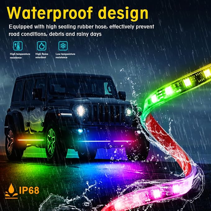 Car Underglow Kit, 6 in 1 RGB Led Lights Strip for Cars, SUV, Truck Chassis | 12V, Neon Ambient Sets with Turn Signal, Ultra Bright, Chasing Glowing, APP & Remote Control, Sync to Music, Waterproof
