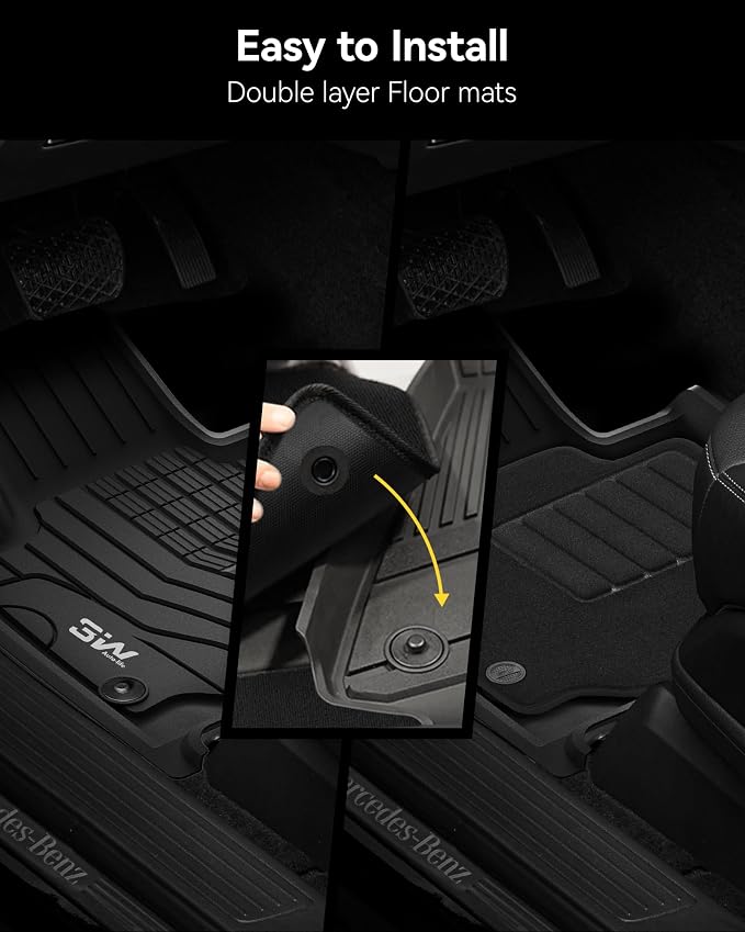 3W Floor Mats with Carpets Custom Fit Mercedes Benz GLB 2020-2026, TPE Floor Liner Thickened Carpet with Safety Locks and Driver Heel Pad for Benz GLB250 GLB35 AMG Cars Accessory