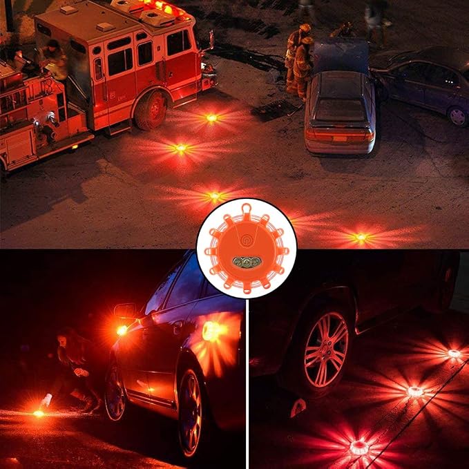 4Pack LED Road Safety Flare Roadside Warning Flashing Lights Emergency Disc Beacon for Car Marine Boat