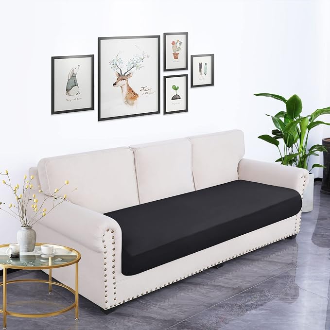 hyha Waterproof Couch Cushion Covers, Stretch Sofa Couch Seat Slipcover for Dog Washable, Non-Slip Waterproof Outdoor Cushion Covers for Patio Furniture Replacement (1 Piece for Large, Black)