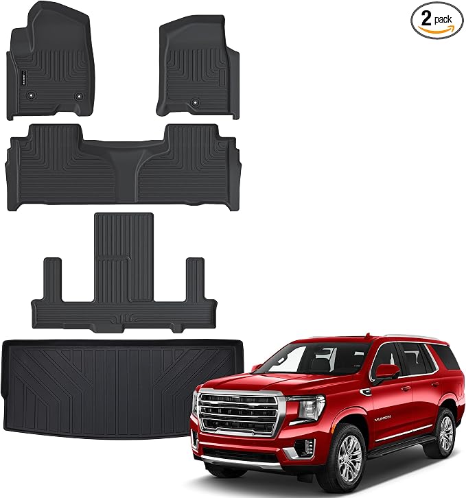 AUXKO All Weather Floor Mats & Cargo Mat for 2026 2025-2021 Chevrolet Tahoe & GMC Yukon(Not XL) & Cadillac Escalade 7 Seat 2 Row Bucket Seat Accessories Odorless Anti-Slip Liner Black