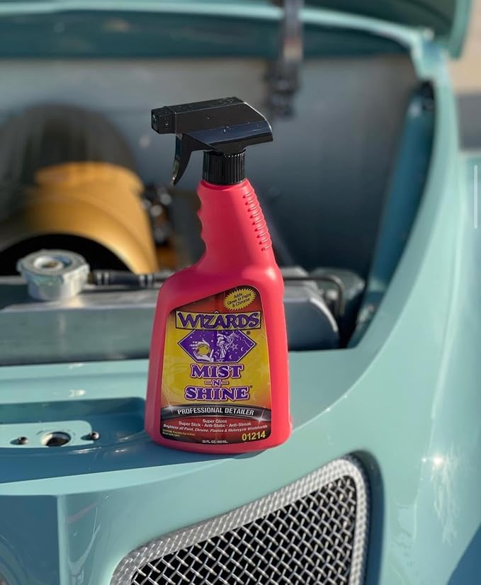 Wizards Mist-N-Shine Quick Detailer Spray - Waterless Wash - 22 oz | Anti-Static Formula for Paint, Chrome, Glass, Plastic, and Rubber Trim, Wax-Free, No Petroleum Solvents, Cars, Bikes, Boats