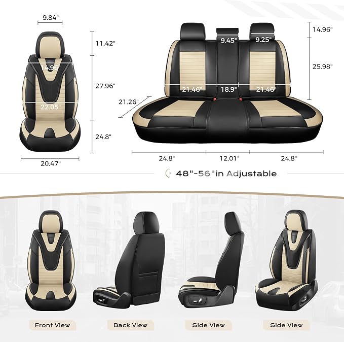 Coverado Car Seat Covers Front Seats, 2 Pack Waterproof Leather Front Seat Covers, Universal Fit for Cars SUVs Sedans,Black Beige
