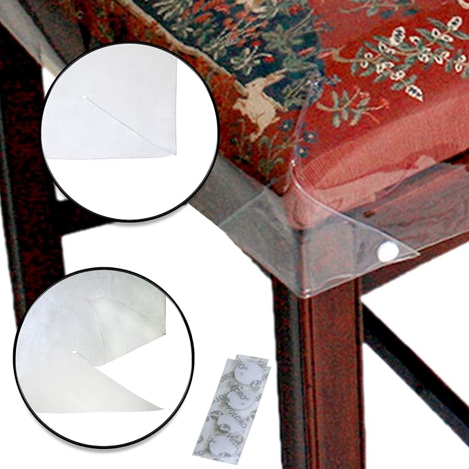 LAMINET New & Improved Deluxe Heavy-Duty Waterproof Spill Resistant Removable Crystal-Clear Plastic Adjustable Patented Chair Seat Protector - Fits Chair Seats Up to 21″ x 21″ - Set of 4