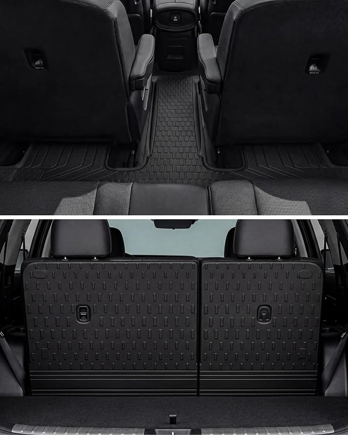 3W Floor Mats with Metal Pedals & Backrest Mats Cover& Cargo Liners for Hyundai Palisade 2026 7&8s(Only Fit Hybrid), TPE All Weather Custom Fit Floor Liner & Tunk Mats 1st &2nd Rows Car Mats