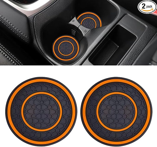 2PCS Car Cup Holder Coasters, 2.75 Inch Auto Non-Slip Anti Dust Cup Mats, Console Cup Holder Insert Coaster Auto Insulated Mats, Universal Interior Accessories for Most Cars (Orange)