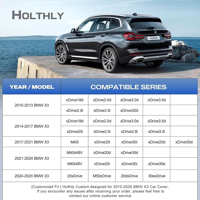 10 Layers SUV Car Cover Custom Fit for BMW X3 (2010-2026) F25, G01, G45, G48, Waterproof All Weather for Automobiles, Outdoor Full Cover Sun Dust Rain Protection with Cotton. Black
