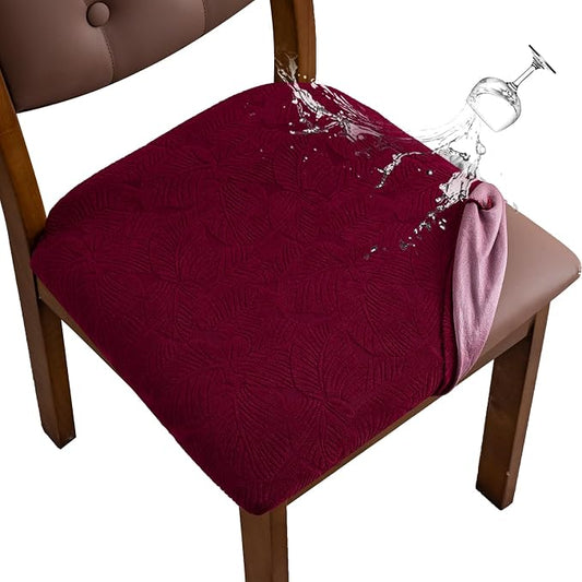 Waterproof Seat Cover for Dining Room Chair Seat Covers Washable Kitchen Chair Seat Slipcovers Protector (Wine Red, 2 PCS)