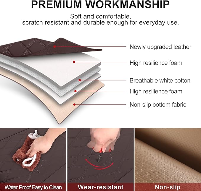 BEITK 1 Pack Leather Front Car Seat Cover Bottom Car Seat, Anti-Slip and Full Wrap Driver Car Seat Protectors, Luxury Waterproof Bottom Auto Seat Cushion Pad Mat for Most Vehicles(Red)