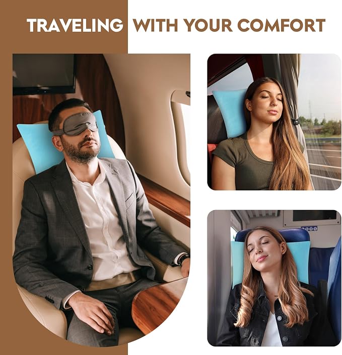 Small Shredded Memory Foam Pillow, Camping Pillow Travel Pillow - Compressible Medium Firm, Breathable Cover, Ideal Backpacking Hiking, Airplane and Car (Sky Blue, S)