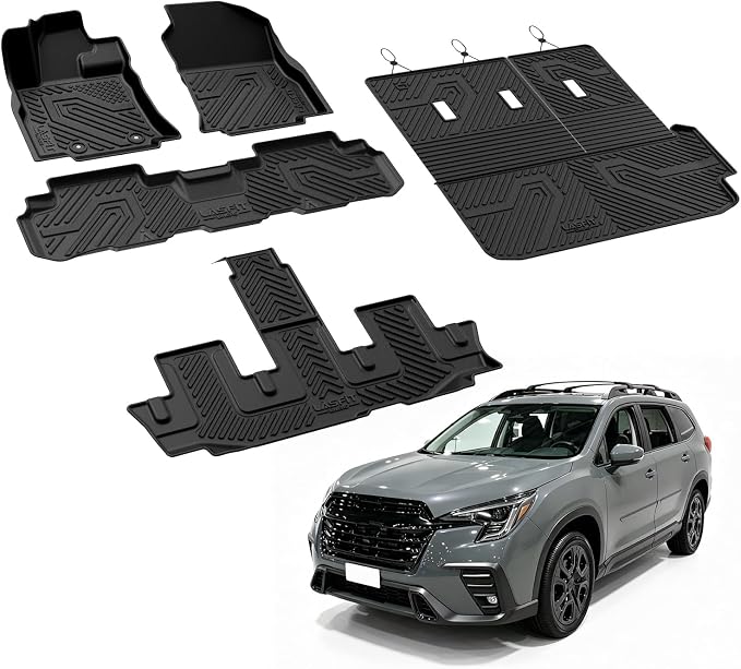 LASFIT Floor Mats & Backrest Mats & Cargo Mat for Subaru Ascent 2019-2026 7/8 Passenger, All Weather TPE Custom Fit Floor Liners for Subaru Ascent Full Set Accessories Car Mats,Black