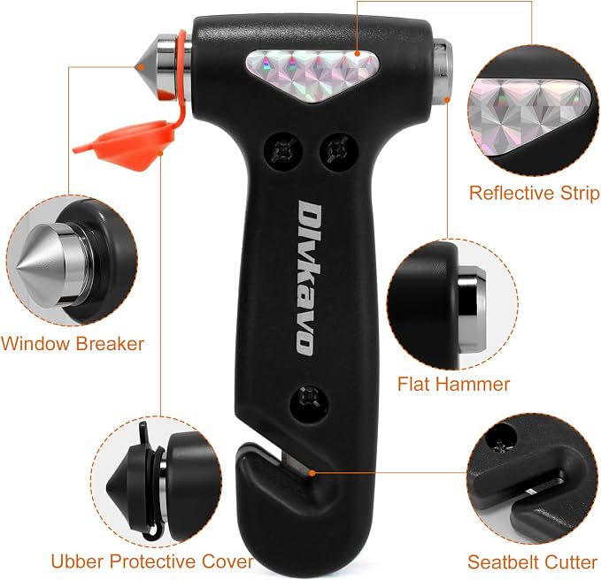 Window Breaker, 3-in-1 Emergency Escape Tool with Car Safety Hammer and Seat Belt Cutter, Safety Emergency Car Escape Tool, Road Trip Essential and Must Haves