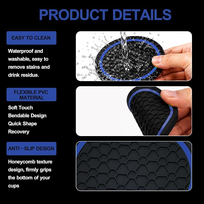4PCS Car Cup Holder Coasters - 2.75 Inch Non-Slip Insert Water Bottle Holder Pads, Dustproof Automotive Interior Accessories Mat, Universal for Vehicles, Trucks, RVs (Blue)