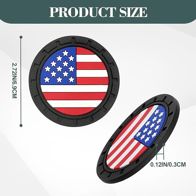 Automotive Universal Car Cup Holder Coasters 4 Pack, Non-Slip Silicone Cup Holder Insert 2.72~2.75 Inch, Anti-Skid Shockproof Drink Mat with Flag Design, Vehicle Interior Accessories Red