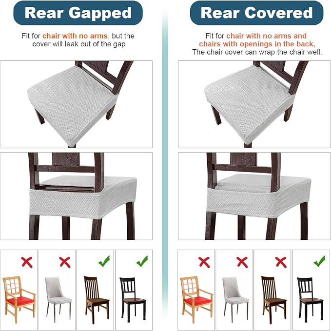 Genina Waterproof Seat Covers for Dining Room Chair Covers Waterproof Dining Chair Covers (4 PCS-Rear-Covered, White)