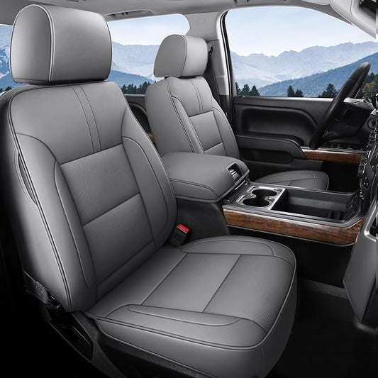 Coverado Silverado Seat Covers Full Set, Faux Leather Car Seat Covers Fit for Chevy Silverado GMC Sierra 2007-2013 & 2019-2026 1500, 2020-2026 2500HD 3500HD Crew Double Extended Cab(Gray)