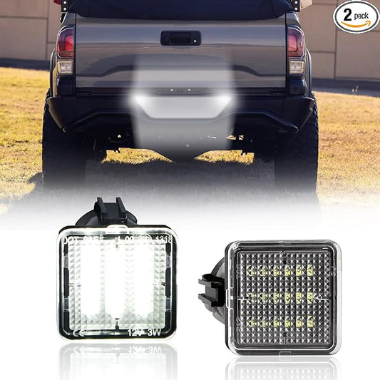 LED License Plate Light Compatible with Tacoma 2016-2022 Pickup Truck, for Tundra 2014-2021, 6500K White Tag Light Assembly Replacement, Tag Lamp Clear Lens, 2PCS