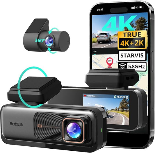 BOTSLAB 4K Dash Cam Front and Rear, 170° Ultra Wide Car Camera, 4K+2K Dashcam with ADAS, Night Vision, 24/7 Parking Mode, STARVIS Sensor, WDR, 5.8GHz WiFi, Built-in GPS, Loop Recording (No SD Card)