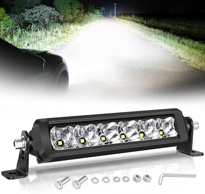 8 Inch Light Bar Slim Screwless 8" Single Row LED Light Bar Spot Flood Offroad Driving Lights Bumper Mount for ATV UTV Dirt Bike Truck Pickup Wrangler F150