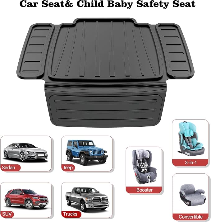 insefocc TPE Car Seat Protector for Child Car Seat, Waterproof Anti‑Slip No Imprints Car Seat Cover, Universal Booster Seat Protector for Baby & Pet, BPA‑Free Under Seat Car Mat（Black 2pc）
