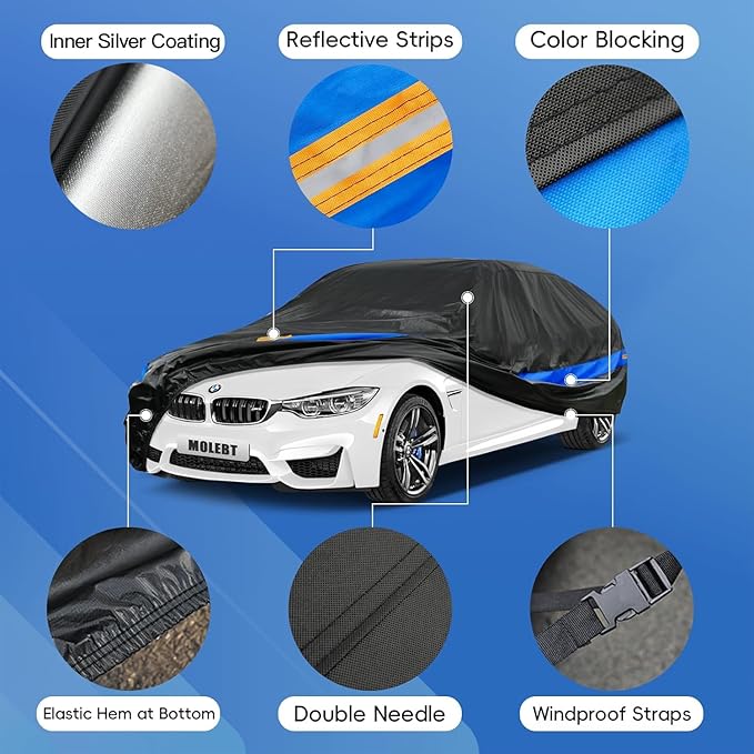 Car Cover Waterproof All Weather for Automobiles, Universal Fit Genesis G90, Ford Crown Victoria/Galaxie, Buick Roadmaster, Chevrolet Caprice etc, Suitable for Sedan Length up to 218 Inch.