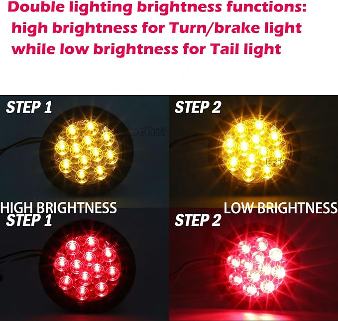 fouwick 4.2 Inch Round Red LED Trailer Tail Lights, 12-LED Waterproof IP65 Stop Turn Brake Light, 12V Flush Mount Trailer Lights LED Kit for Truck, Boat, RV, Marine (2 Pack)