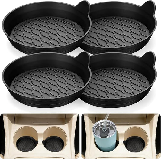 Car Coasters for Cup Holders, Universal Non-Slip Coasters Set of 4 Pack, Black Silicone Car Accessories Interior for Car Truck Cup Holder
