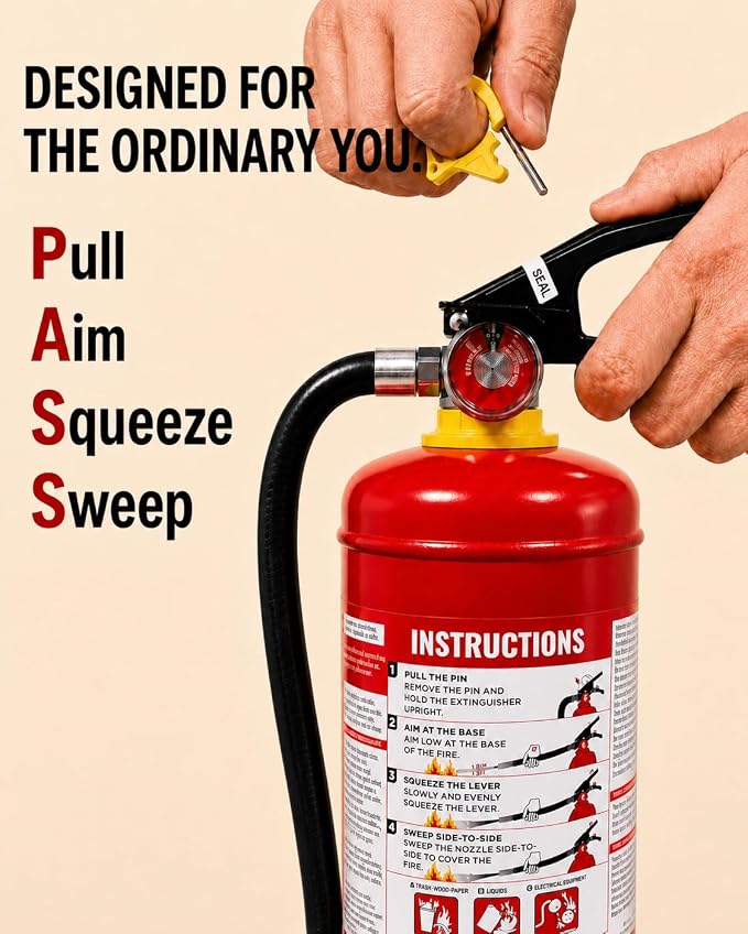 Ougist ABC Dry Chemical Fire Extinguisher, 5 lb – 2-A:10-B：C Rated for Home, Office & Vehicle, Quick Release, Easy-Grip Handle, Ideal for Electrical & Grease Fires, Car Extinguisher, Model FF2KG