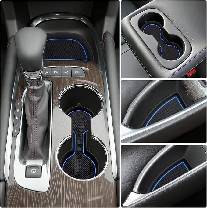 Auovo Cup Holder Inserts Coaster Center Console Liners Compatible with Chevy Malibu Accessories 2017-2025 Silicone Cup Mat Pad Door Liners Car Interior Decoration(Blue, 7PCS-with Door Liners)