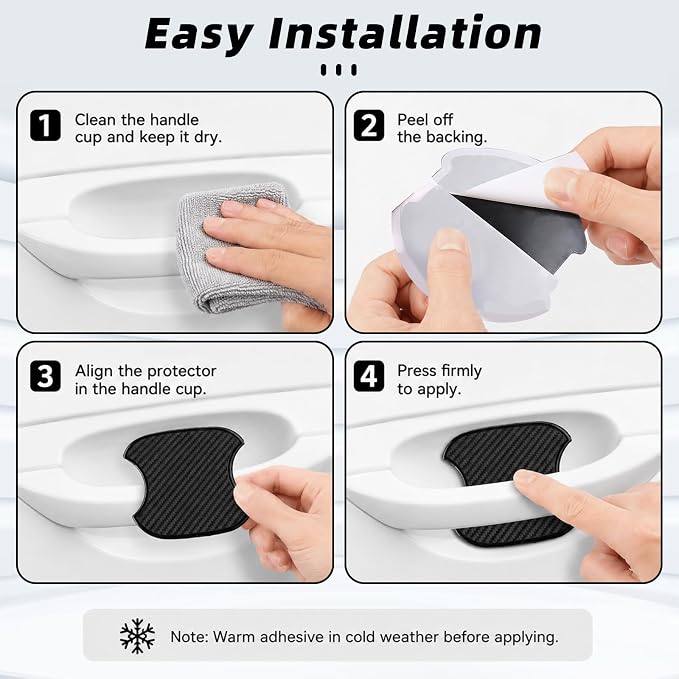 4PCS Car Door Handle Cup Scratch Protectors, TPU Carbon Fiber Door Bowl 3D Sticker, Handle Paint Cover Guard Pad, Universal Door Handle Protective Film for Most Cars (Large)