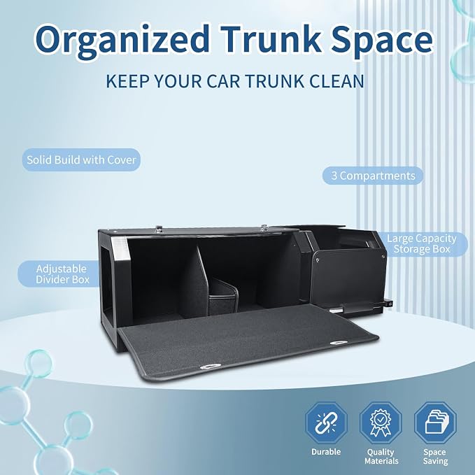 Car Trunk Organizer Waterproof Leather Car Trunk Storage Organizer | Suv Trunk Organizer with Lid and Sturdy Handle Car Organizer and Storage for Truck, Sedan (Black, 36.2 x 11.4 x 12.2in)