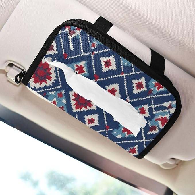 Vintage Blue Floral Patriotic Car Tissue Holder Durable Napkin Holder Hanging Tissue Holders Case Car Tissues Bag for Sun Visor Seat Back Universal Auto
