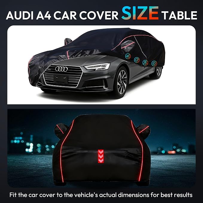 Car Cover Waterproof All Weather 8-Point Fastening for Audi A4 2004-24 | All-Around Wind-Resistant Fastening, 120s Quick Setup, 600D Oxford Fabric, All-Weather Protection