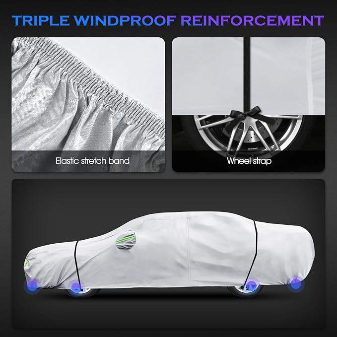 Car Cover Custom Fit for Toyota Camry 1996-2025,Honda Accord 2001-2025,6 Layers Truck Cover Waterproof All Weather for Automobiles,Outdoor Full Exterior Cover,Rain, Sun, Wind Protection,Silver