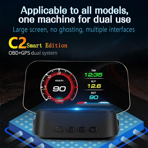 Liiiyuan Head Up Display for C2, Obd2 Display with RPM/Fuel Consumption/Water Temperature/Over-Speed Alarm, GPS Speedometer for Car, Suitable for All Cars
