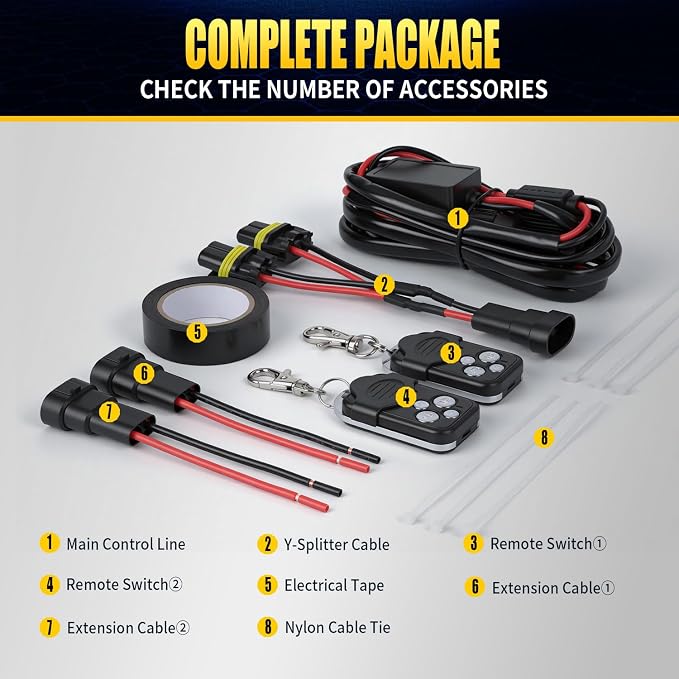 JHE 150W LED Light Bar Wiring Harness Kits,Wireless Remote Control Wiring Harness Kit for LED Light Bar/Fog Light/Pod Light/Work Light,16AWG,2KEYS
