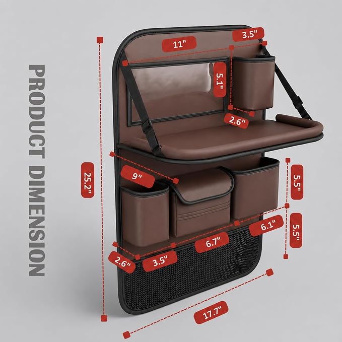 Car Seat Organizers,Multi-functional Back Seat Protectors, Storage Pouches, and Tray Holders (for Cars, Kids, Seat Back and Rear Seats)（Brown1 Pcs）