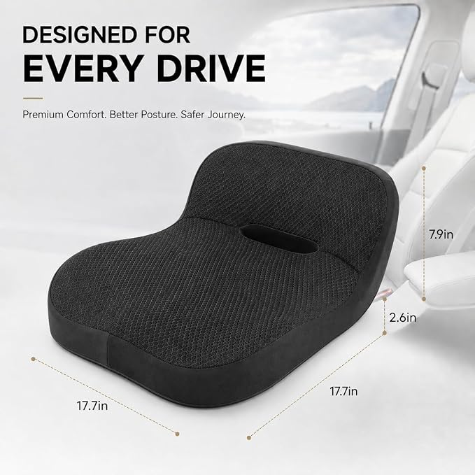 Car Seat Cushion with Integrated Lumbar Support, Memory Foam Pain Relief | Gap-Filling Design, Breathable Mesh Cover, Elevated Seating, Ergonomic Support for Driving Comfort and Long Trips