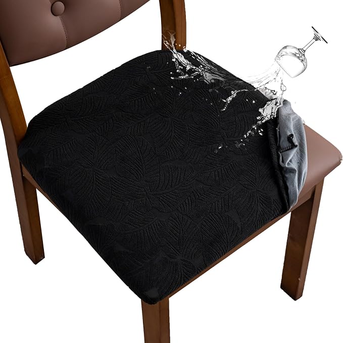 Waterproof Seat Cover for Dining Room Chair Seat Covers Washable Kitchen Chair Seat Slipcovers Protector (Black, 6 PCS)