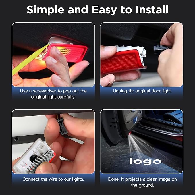 4 Pack Car Door Lights Logo Projector - 4K HD Puddle Lights for A/B/C/E/S/CLA/CLS/GLA/GLB/GLC/GLE/GLS/G/SL-Class/AMG GT 4-Door/V-Class/Metris Series