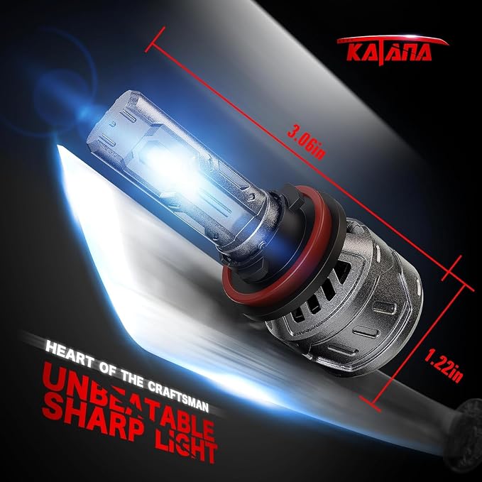 Katana Fog Light Bulb 400% Brightness 6500K Plug and Play of 2 | H11 Bulbs,Cooling Fan,1:1 Size