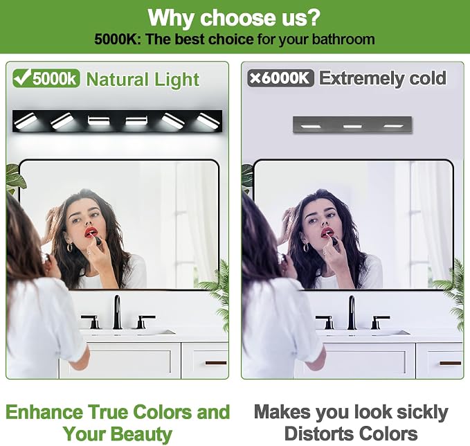 Torondo 360° Rotate LED Bathroom Vanity Light Fixtures, Acrylic Vanity Lights for Bathroom, Modern Wall Lighting Fixtures Over Mirror Living, Matte Black, Natural White, 6-Light, 39-Inch