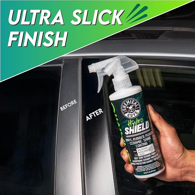 Chemical Guys, HydroShield Vinyl, Rubber & Plastic Ceramic Coating, 16 oz | Ceramic shine coating revives interior and exterior trim, tires and plastic, adding gloss and a protective layer