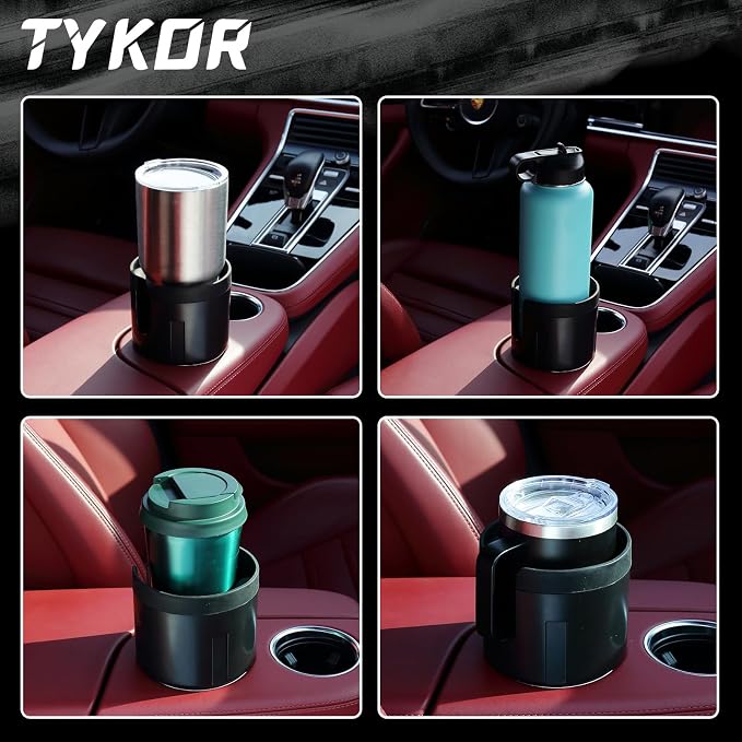 TYKOR Car Cup Holder Expander Adapter, Extender for Car with Offset Base | Compatible with Yeti 14/24/36oz, Owala 12/24/40oz, Other Large Water Bottles and Mugs in 3.2"-4.0"