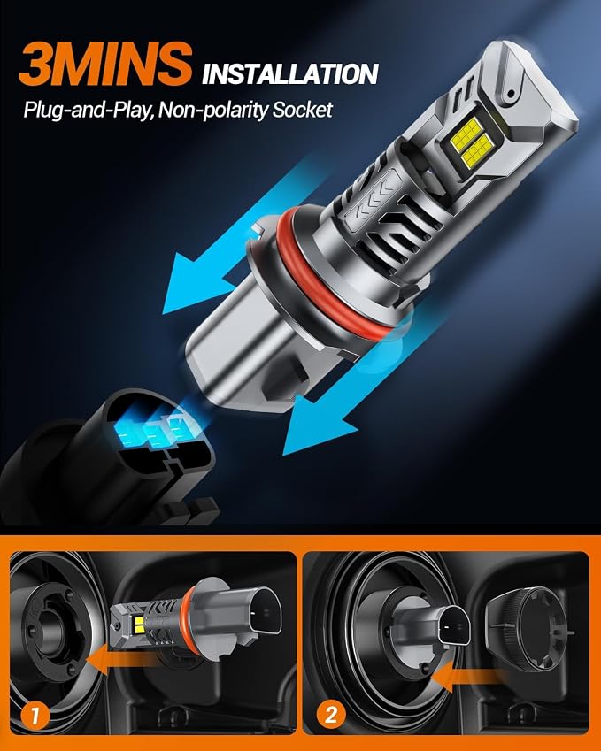 SEALIGHT 9007/HB5 Fog Bulb, 40,000LM Super Brighter,6500K Cool White 9007/HB5 Bulbs or Fog,3 Min Plug and Play Lights Combo, Headlight Eyebrows, Pack of 2