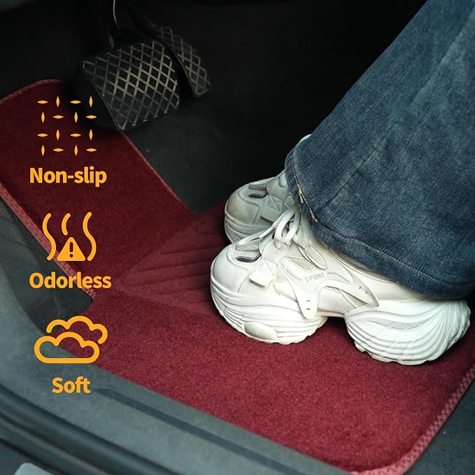 EKR All-Weather Universal Floor Mats,Thick Anti-Slip Car Carpet(Burgundy) | 0.5 inch Thick Anti-Slip Automotive Floor Mat with Driver Heel Pad Fit for SUV/Vans/Sedans/Trucks,Burgundy 4pcs Full set