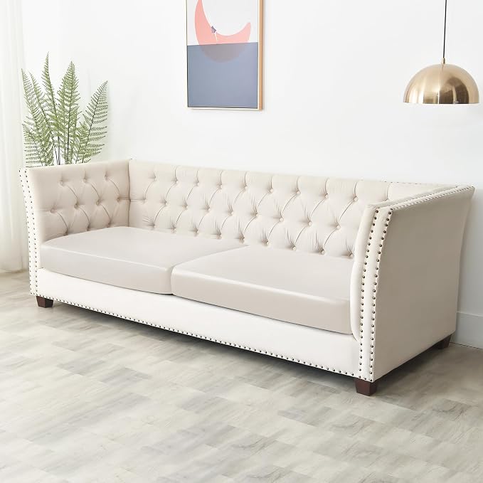 Yates Home PU Leather Couch Sofa Cushion Slipcover Water-Proof Elastic Chair RV Seat Covers Loveseat Sofa Furniture Protector Slip Cover for Settee Seater Replacement Living Room（2 Pieces, Ivory）